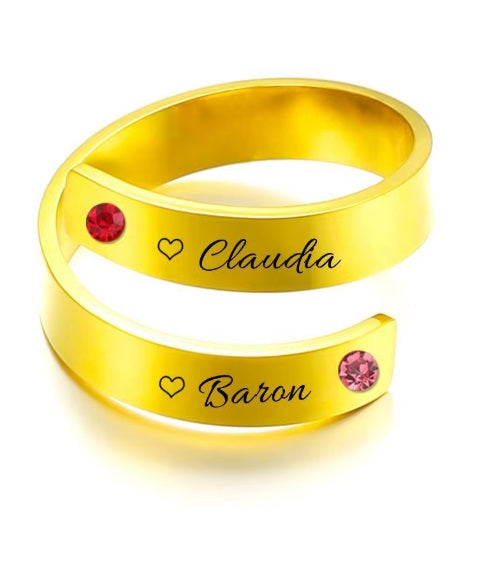 Personalized Engraved 2 Name Birthstone Ring