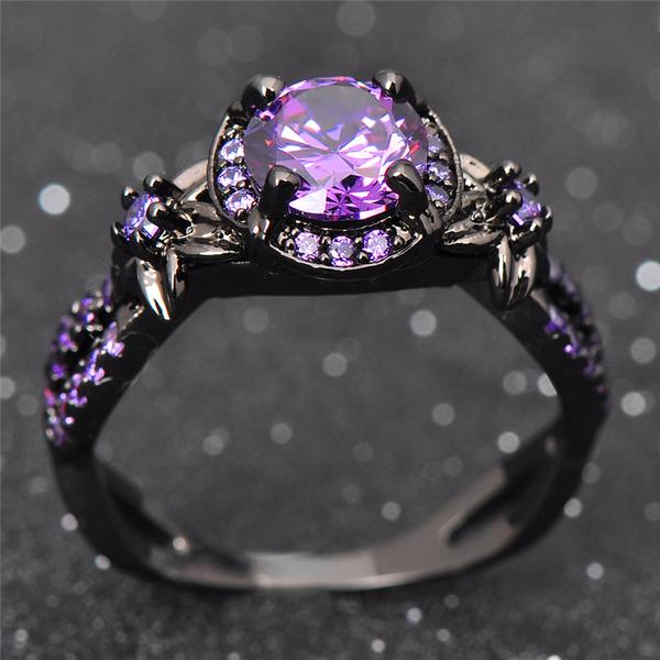 Black Gold Amethyst Birthstone Ring