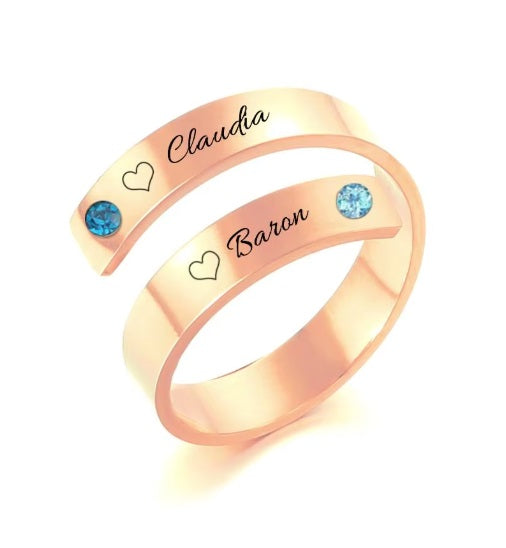 Personalized Engraved 2 Name Birthstone Ring