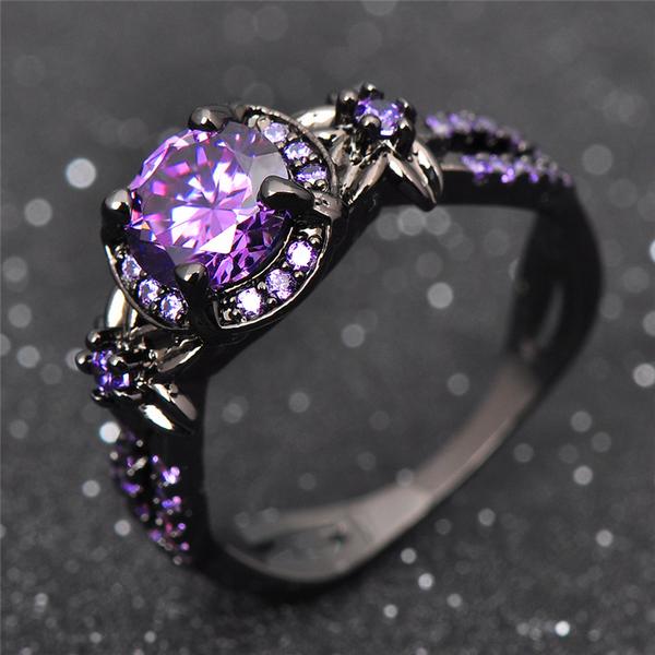 black gold amethyst birthstone ring